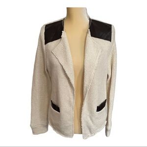Drew by Anthropologie Cream Open Front Leather Trim Cardigan‎ Jacket Size M